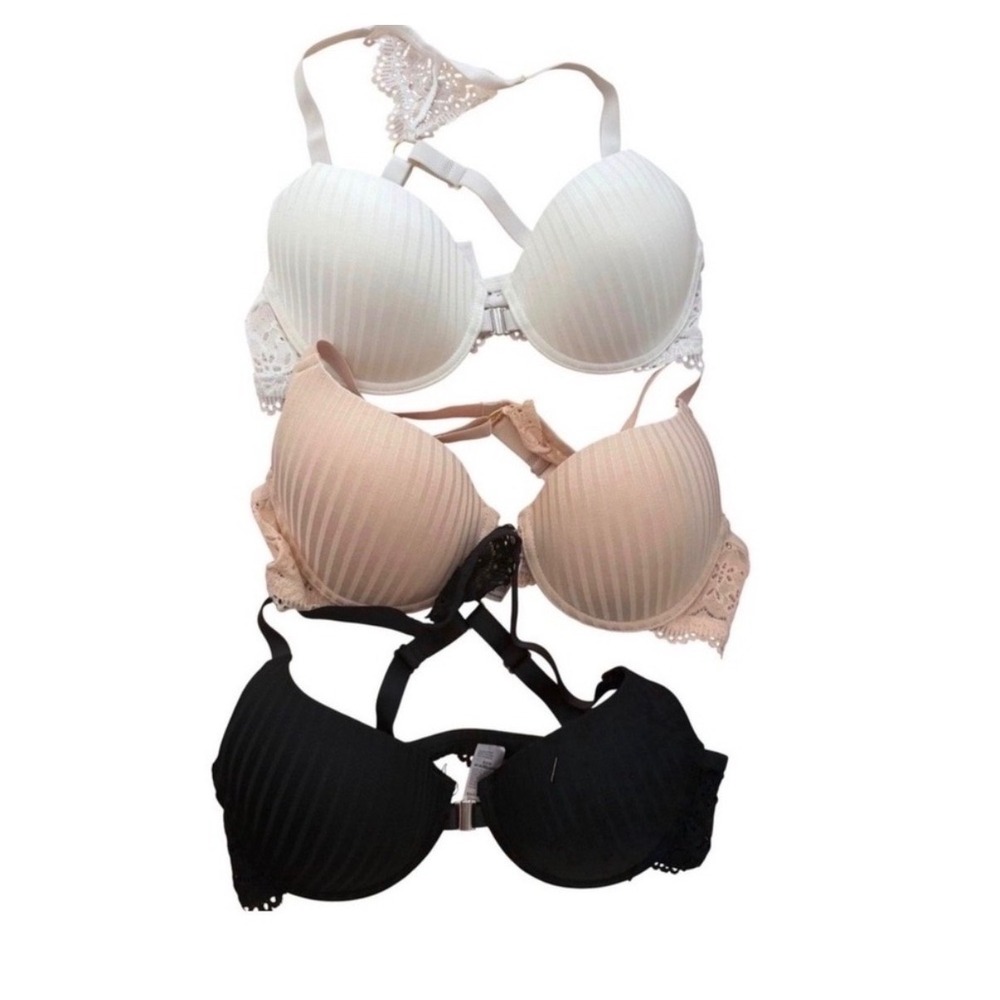 3pcs Elegant Lace Front Closure Push-Up Bra Set – White, Black & Nude (36B US) - Picture 2 of 4